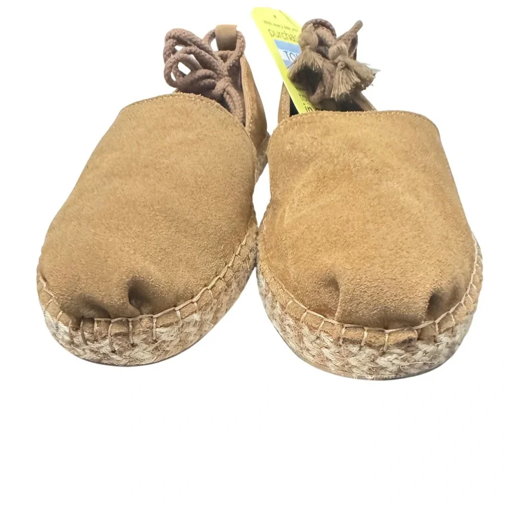 New Toms Katalina Suede DOrsay Flat Espadrilles Tan Size‎ 11 Tasseled Lace Up